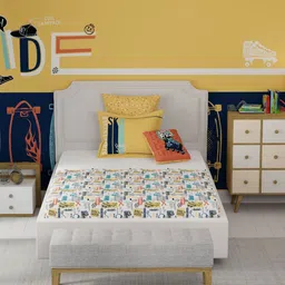 MYTRIDENT White & Yellow Graphic 144 TC Single Bedsheet with 1 Pillow Covers-image-48