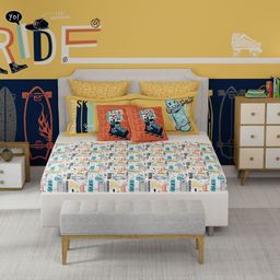 MYTRIDENT Juniors White Printed Pure Cotton 144 TC King Bedsheets Set - 2.28 m x 2.54 m-picture-9