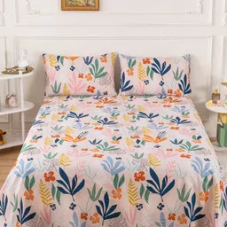 JC HOME White & Orange 200 TC Cotton Queen Bedsheet with 2 Pillow Covers-picture-43