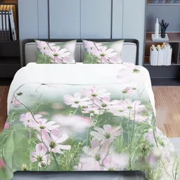 Synergized Cotton Green & White Floral 300 TC King Bedsheet with 2 Pillow Covers-picture-24