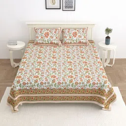Wayne Martin Orange Floral 330 TC King Bedsheet with 2 Pillow Covers-image-18