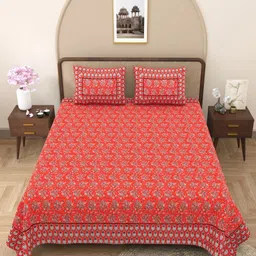 Wayne Martin Orange Floral 330 TC King Bedsheet with 2 Pillow Covers-image-21