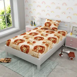 EverHOME Kids Brown Cartoon Characters Cotton 160 TC Single Bedsheet With 1 Pillow Covers-image-59
