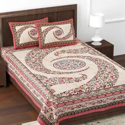 JAIPUR FABRIC Pink & Green Floral Cotton 180 TC Single Bedsheet with 2 Pillow Covers-picture-22