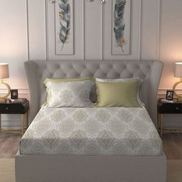 MYTRIDENT Nectarsoft Olive Printed Pure Cotton 300TC King Bedsheet Sets - 2.74 m x 2.74 m-picture-40
