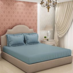 SPACES Eminence Blue 600 TC King Bedsheet with 4 Pillow Covers-picture-27