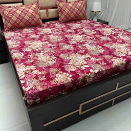 Pure Decor Leisure Fur Maroon & Brown Floral 240 TC King Bedsheet with 2 Pillow Covers-image-1