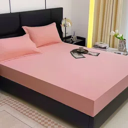 JC HOME Pink 150 TC Fitted Queen Bedsheet with 2 Pillow Covers-image-102