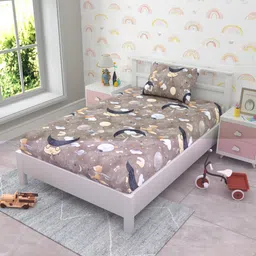 EverHOME Brown Cartoon Characters Cotton 160 TC Single Bedsheet with 1 Pillow Covers-image-6