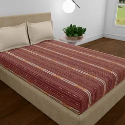 MYTRIDENT Utsav Maroon & White Printed Cotton 120 TC Queen Bedsheet with 2 Pillow Covers-image-34