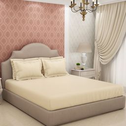 SPACES Eminence Off White Cotton 600 TC King Bedsheet with 4 Pillow Covers-picture-28