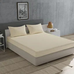 Home Ecstasy Cream Solid Cotton 180 TC King Bedsheet With 2 Pillow Covers-image-46