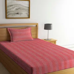 Arrabi Brown Striped 300 TC Handwove Cotton Single Bedsheet with 1 Pillow Covers-picture-18