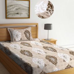 Arrabi Brown & Olive Green Ethnic Motifs 300 TC Single Bedsheet with 1 Pillow Cover-picture-33
