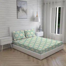 Layers Green & Pink Floral 110 TC King Bedsheet with 2 Pillow Covers-picture-20