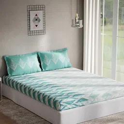 DDecor Turquoise Blue & White Floral 144 TC King Bedsheet with 2 Pillow Covers-image-54