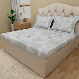 Himeya Blue & White Floral Cotton 80 TC Queen Bedsheet With 2 Pillow Covers-image-17