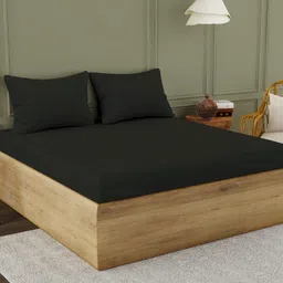 Himeya Charcoal Grey Pure Cotton 300 TC King Bedsheet with 4 Pillow Covers-picture-39