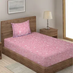 KLOTTHE Pink Floral 210 TC Single Bedsheet with 1 Pillow Cover-image-24