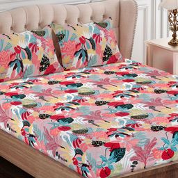 SEJ by Nisha Gupta Pink & White Floral 144 TC Queen Bedsheet with 2 Pillow Covers-picture-43