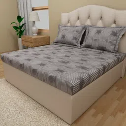 Himeya Grey Striped Cotton 180 TC King Bedsheet With 2 Pillow Covers-image-13
