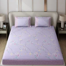 Monte Carlo Essence Purple & Yellow Ethnic 130 TC King Bedsheet with 2 Pillow Covers image 5