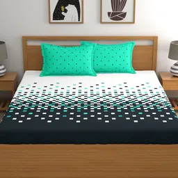 Home Ecstasy Turquoise Blue & White Cotton 140 TC Queen Bedsheet with 2 Pillow Covers image 4