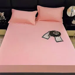 JC HOME Pink 150 TC Fitted Queen Bedsheet with 2 Pillow Covers image 4