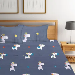 KLOTTHE Blue & White Graphic 210 TC King Bedsheet with 2 Pillow Covers image 5