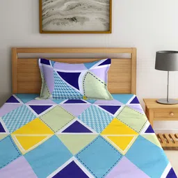 Arrabi Blue & Mustard Graphic 300 TC Single Bedsheet with 1 Pillow Covers image 3