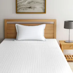 Arrabi White 300 TC Single Striped Bedsheet With 1 Pillow Cover image 2