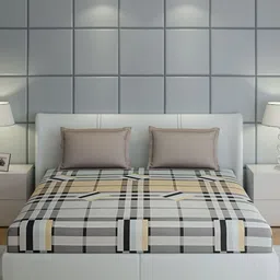 Monte Carlo Ramona Grey & Black Geometric Cotton 210TC Queen Bedsheet with 2 Pillow Covers image 2