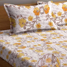 FABINALIV Beige and Yellow Floral Printed 300 TC King Bedsheet Set-2.70 m x 2.70 m image 2