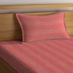 Arrabi Brown Striped 300 TC Handwove Cotton Single Bedsheet with 1 Pillow Covers image 5