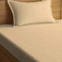 Arrabi Cream-Coloured Striped 300 TC Single Bedsheet with 1 Pillow Covers image 2