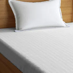 Arrabi White 300 TC Single Striped Bedsheet With 1 Pillow Cover image 4