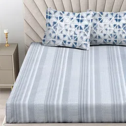 ratan cart TARAN LIVING Charcoal & White Geometric 120 TC Cotton King Bedsheet & 2 Pillow Covers image 5