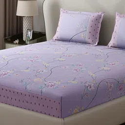 Monte Carlo Essence Purple & Yellow Ethnic 130 TC King Bedsheet with 2 Pillow Covers image 2