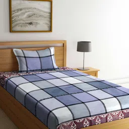 FABINALIV Blue & Purple Geometric Printed 300 TC Single Bedsheet With 1 Pillow Cover-image-57