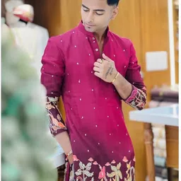 unique moments Men Printed Cotton Linen Straight Kurta image 3