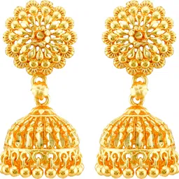meenaz Traditional jhumka Jhumkas 1 gram gold wedding bridal Stylish fancy party wear Screw back Ethnic South indian Temple jewellery Ear rings for girls women Golden Ruby Copper, Brass Drops & Danglers, Earring Set, Jhumki Earring-picture-13