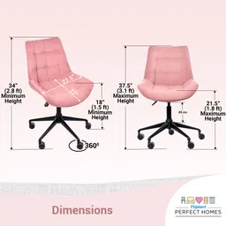 flipkart perfect homes Polar Swivel Height-Adjustable Velvet Desk Study Chair in Pink Color Fabric Office Executive Chair image 3