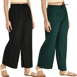 cayzer Pack of 2 Women Relaxed Black, Green Cotton Blend Trousers-picture-45