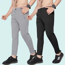 metronaut Regular Fit Men Grey, Black Lycra Blend Trousers-picture-38