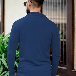 indiclub Men Solid Polo Neck Polycotton Blue T-Shirt image 2