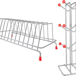 Plate Kitchen Rack Plate Stand Holder With V Cup Stand Holder Combo offer (Pack of 2) Steel-image-1