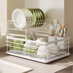 zroy enterprise Dish Drainer Kitchen Rack White Dish Drainer Carbon Steel-picture-12