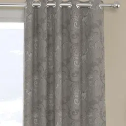 Grey Traditional Polyester 7 Ft Semisheer Eyelet Door Curtains (Set of 2) by ROSARAHOME image 2