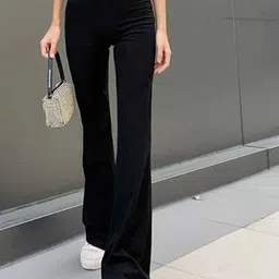 broadstar Women Flared Black Lycra Blend Trousers image 2