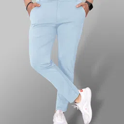 combraided Men Slim Fit Light Blue Lycra Blend Trousers-picture-28